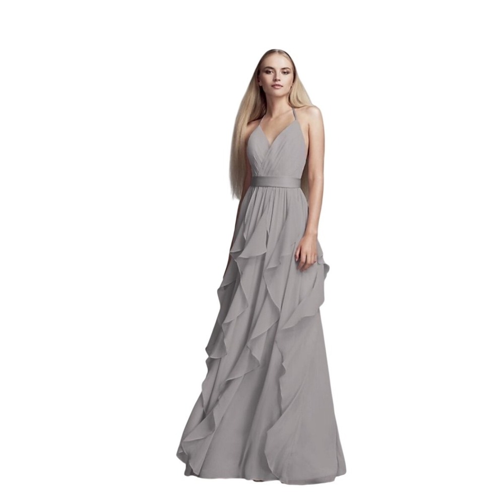 white by Vera‎ Wang gray halter neck gown bridesmaid dress
